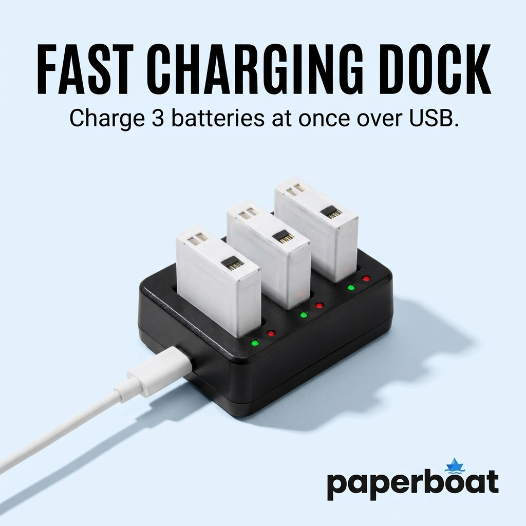 PaperBoat fast charging dock — charge 3 batteries at once over USB